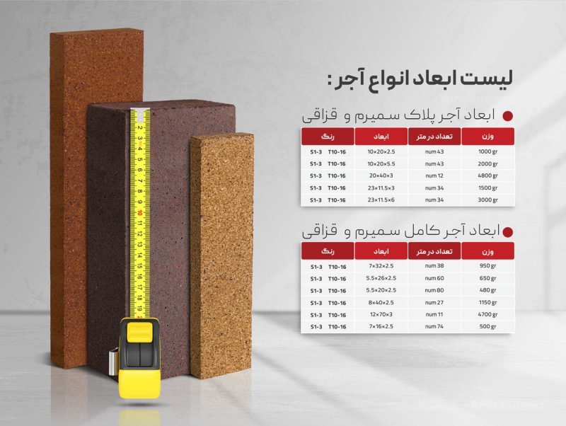 ابعاد و رنگ آجر نسوز نما